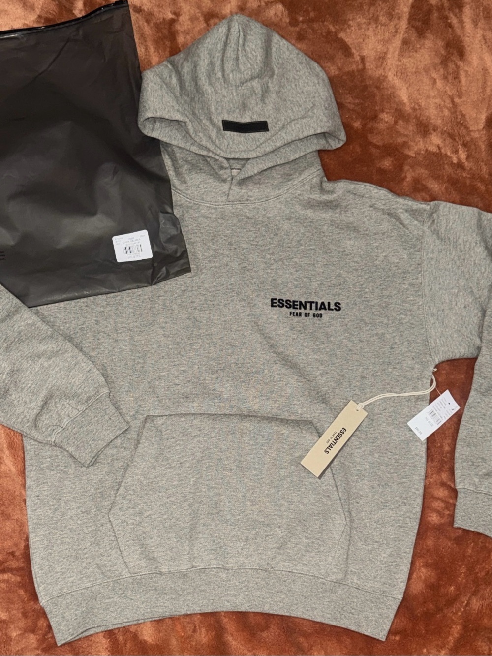 Fear of God Mens ESSENTIALS Gray Hoodie with Black Logo XS